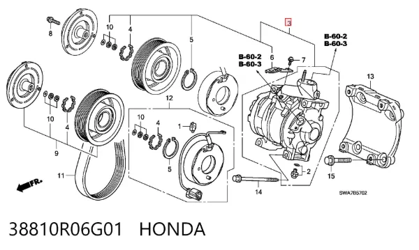 Compressor de aparelho de ar condicionado 38810R06G01 Honda