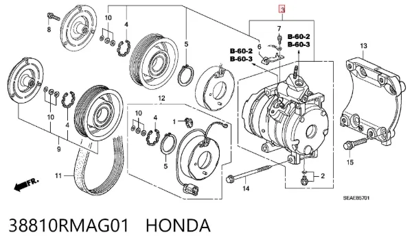 Compressor de aparelho de ar condicionado 38810RMAG01 Honda