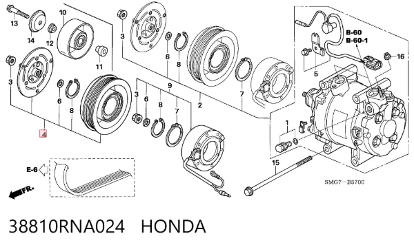 Polia do compressor de aparelho de ar condicionado 38810RNA024 Honda