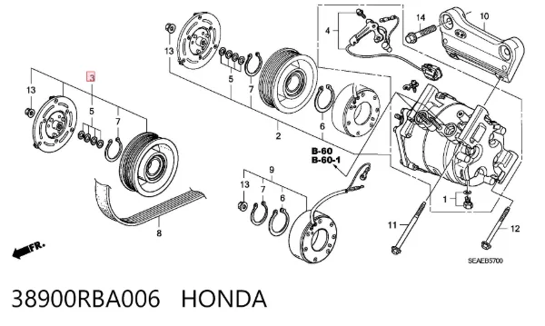 Polia do compressor de aparelho de ar condicionado 38900RBA006 Honda