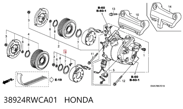 Acoplamento (bobina magnética) do compressor de aparelho de ar condicionado 38924RWCA01 Honda
