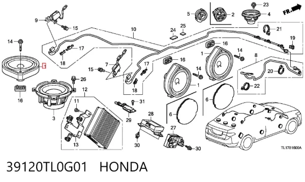 Alto-falante da porta dianteira 39120TL0G01 Honda