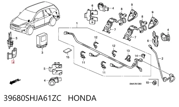 Sensor de sinalização de estacionamento (sensor de estacionamento) dianteiro/traseiro lateral 39680SHJA61ZC Honda