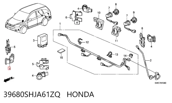 Sensor de sinalização de estacionamento (sensor de estacionamento) dianteiro/traseiro lateral 39680SHJA61ZQ Honda