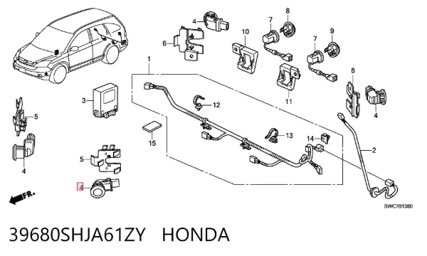 Sensor de sinalização de estacionamento (sensor de estacionamento) dianteiro/traseiro lateral 39680SHJA61ZY Honda