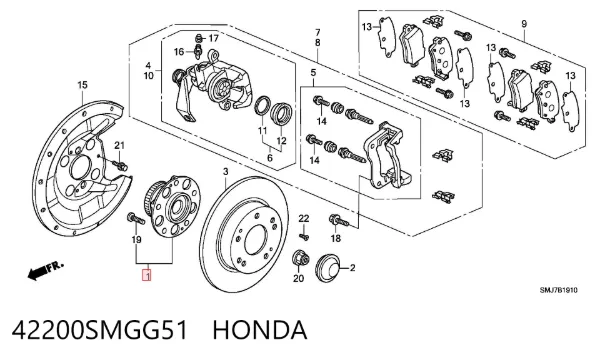 Cubo traseiro 42200SMGG51 Honda