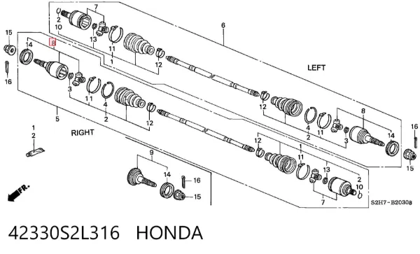 Junta homocinética externa dianteira 42330S2L316 Honda