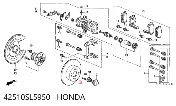 Disco do freio traseiro 42510SL5950 Honda