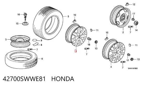 Discos de roda de aleação ligeira (de aleação ligeira, de titânio) 42700SWWE81 Honda