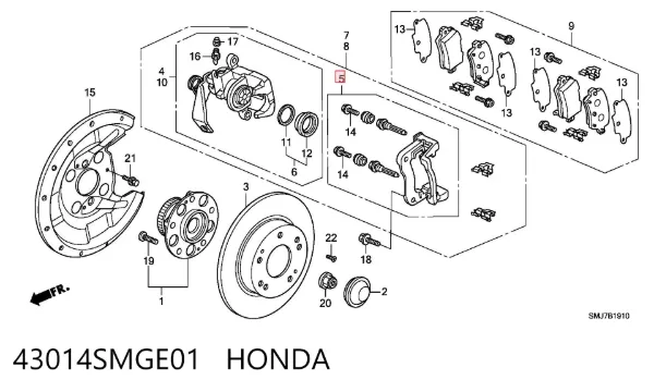 Braçadeira do freio de suporte traseiro 43014SMGE01 Honda