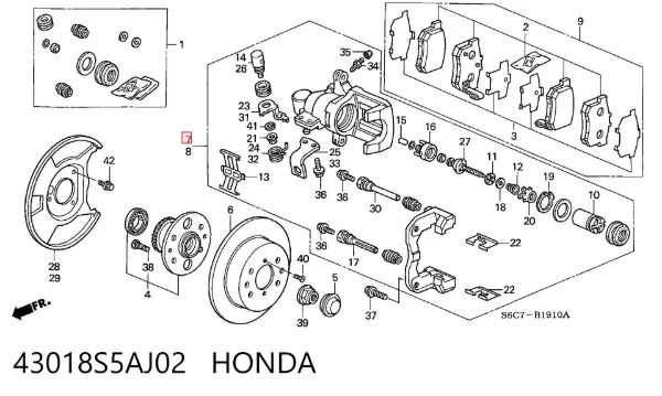 Suporte do freio traseiro direito 43018S5AJ02 Honda