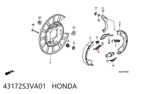Mola de aperto das sapatas traseiras de tambor 43172S3VA01 Honda