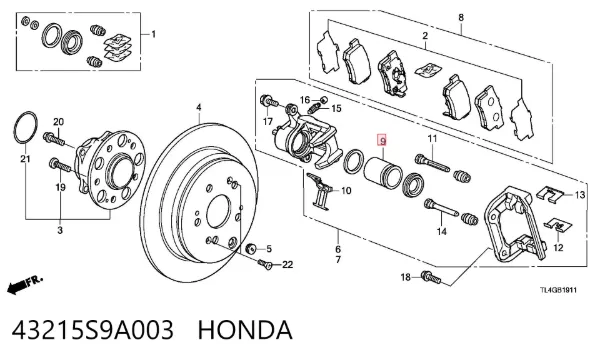 Pistão de suporte do freio traseiro 43215S9A003 Honda