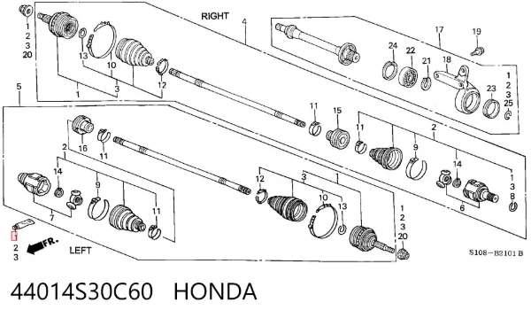 Junta homocinética externa dianteira 44014S30C60 Honda