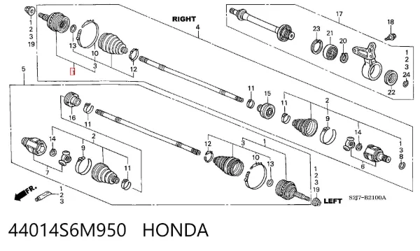 Junta homocinética externa dianteira 44014S6M950 Honda