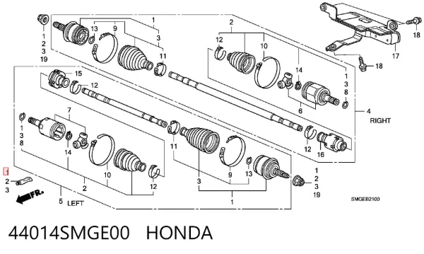 Junta homocinética externa dianteira 44014SMGE00 Honda