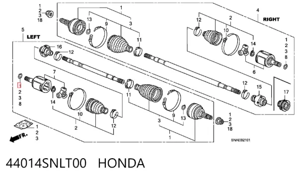 Junta homocinética externa dianteira 44014SNLT00 Honda