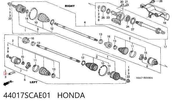 Bota de proteção interna de junta homocinética do semieixo dianteiro 44017SCAE01 Honda