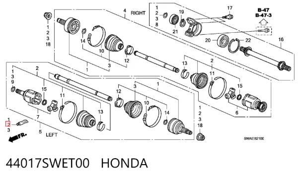 Bota de proteção interna de junta homocinética do semieixo dianteiro 44017SWET00 Honda