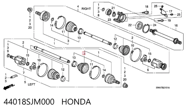 Bota de proteção externa de junta homocinética do semieixo dianteiro 44018SJM000 Honda