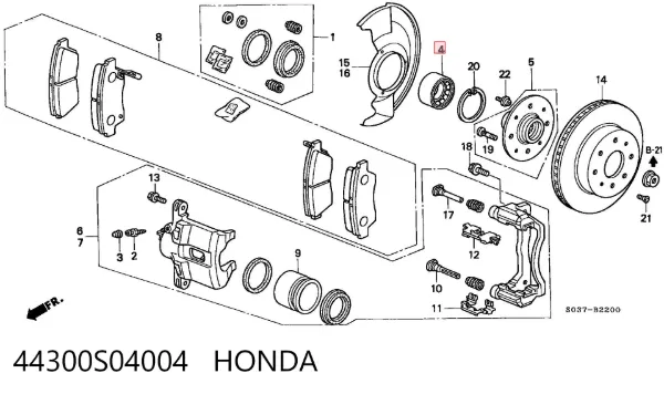Rolamento de cubo dianteiro 44300S04004 Honda
