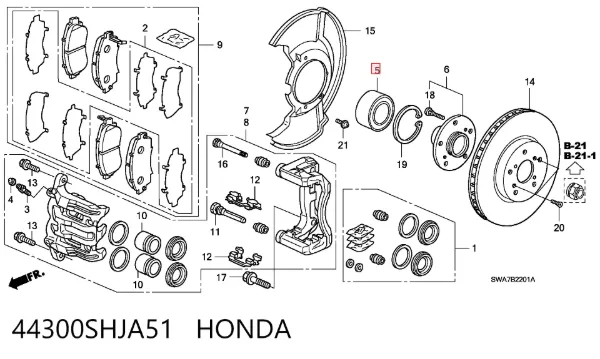 Rolamento de cubo traseiro 44300SHJA51 Honda