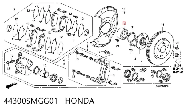 Rolamento de cubo dianteiro 44300SMGG01 Honda