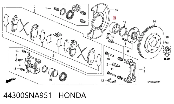 Rolamento de cubo dianteiro 44300SNA951 Honda