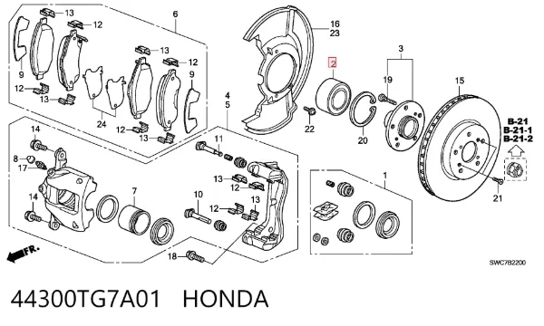 Rolamento de cubo traseiro 44300TG7A01 Honda