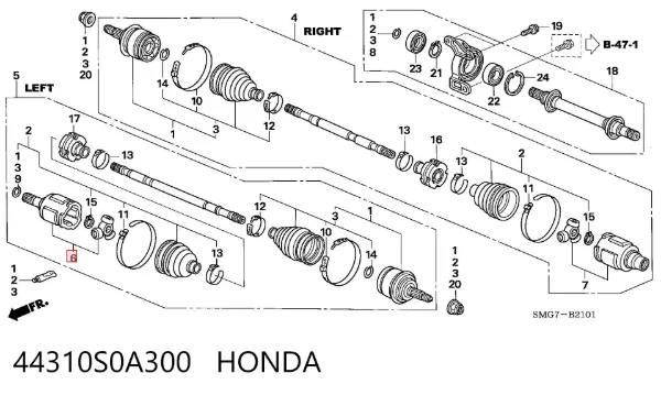 Junta homocinética interna dianteira direita 44310S0A300 Honda