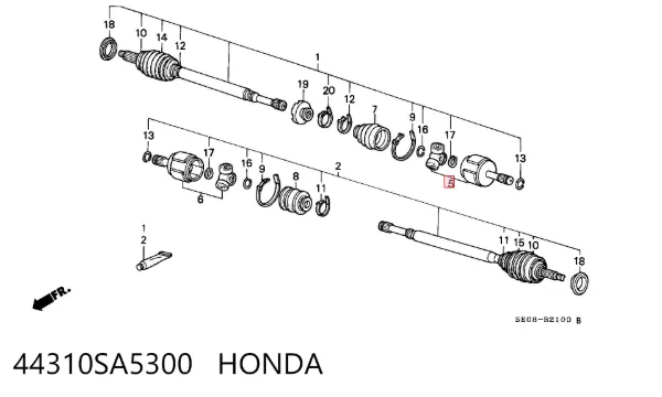 Junta homocinética interna dianteira 44310SA5300 Honda
