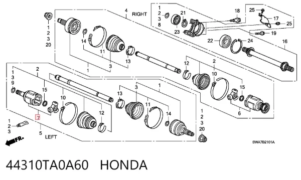 Junta homocinética interna dianteira esquerda 44310TA0A60 Honda