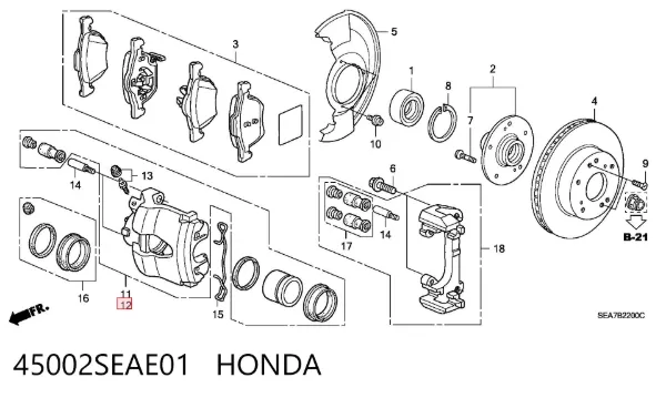 Suporte do freio dianteiro direito 45002SEAE01 Honda