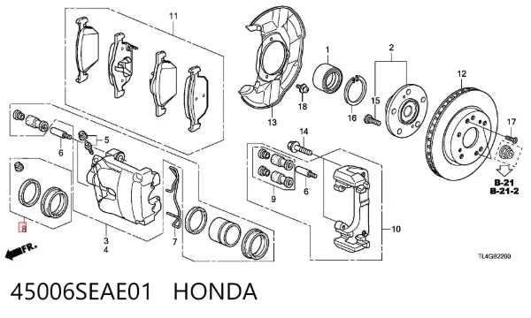 Kit de reparação de suporte do freio dianteiro 45006SEAE01 Honda