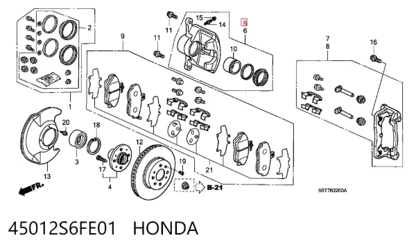 Suporte do freio dianteiro direito 45012S6FE01 Honda