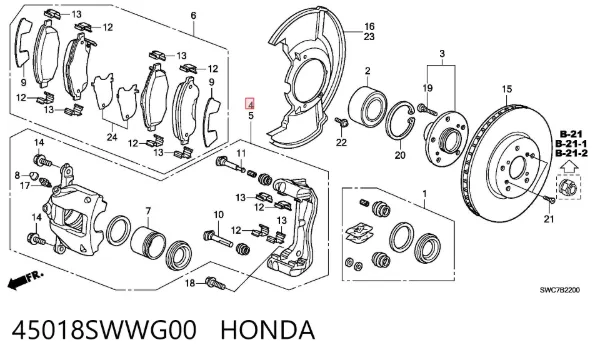 Suporte do freio dianteiro direito 45018SWWG00 Honda