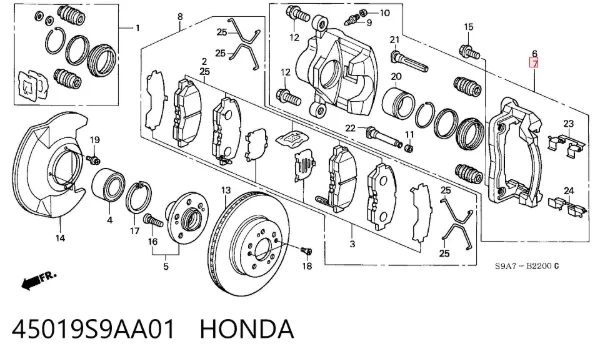 Suporte do freio dianteiro esquerdo 45019S9AA01 Honda