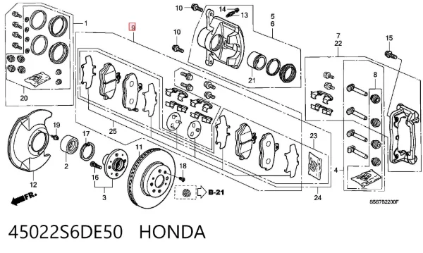 Sapatas do freio dianteiras de disco 45022S6DE50 Honda