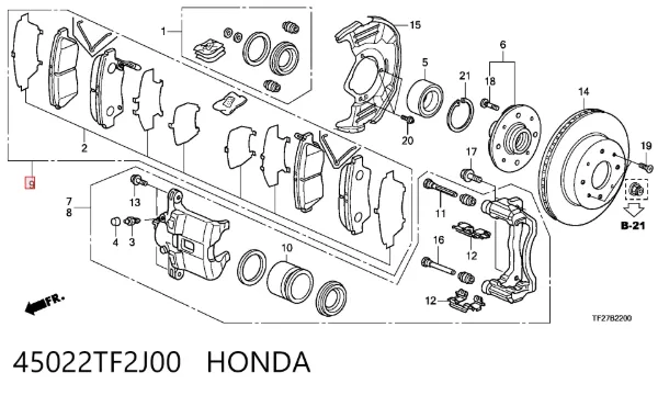 Sapatas do freio dianteiras de disco 45022TF2J00 Honda