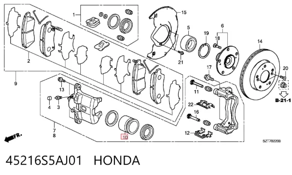 Pistão de suporte do freio dianteiro 45216S5AJ01 Honda