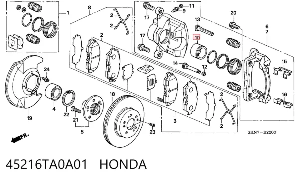 Pistão de suporte do freio dianteiro 45216TA0A01 Honda