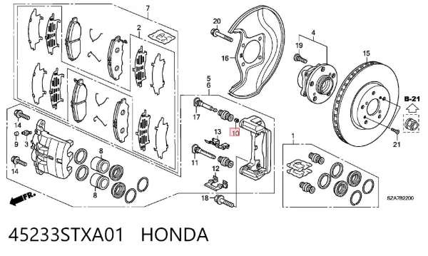 Bucha da guia de suporte dianteira 45233STXA01 Honda