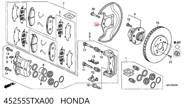 Proteção do freio de disco dianteiro 45255STXA00 Honda