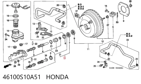 Cilindro mestre do freio 46100S10A51 Honda
