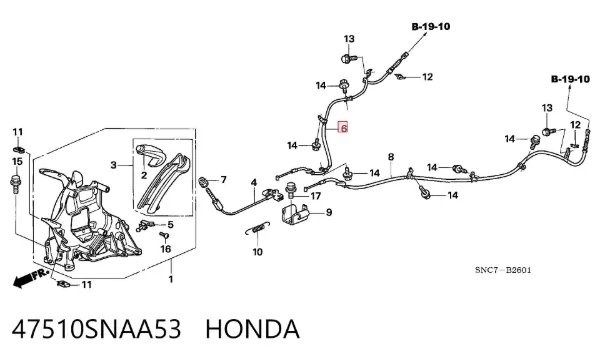 Cabo do freio de estacionamento traseiro direito 47510SNAA53 Honda