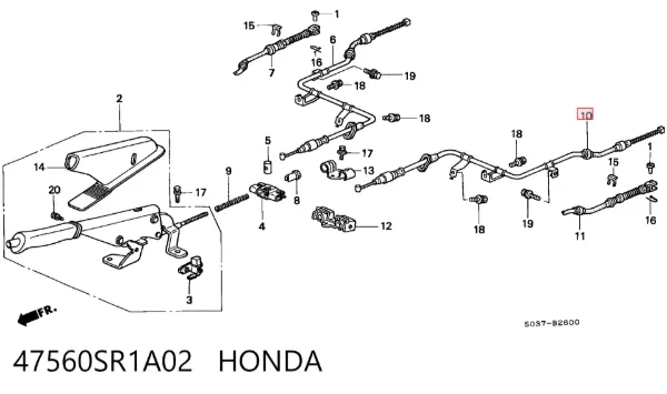 Cabo do freio de estacionamento traseiro esquerdo 47560SR1A02 Honda