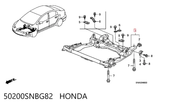 Viga de suspensão dianteira (plataforma veicular) 50200SNBG82 Honda