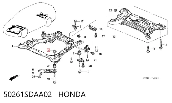 Bloco silencioso (coxim) de viga dianteira (de plataforma veicular) 50261SDAA02 Honda