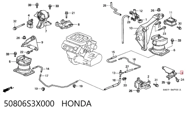 Coxim (suporte) esquerdo traseiro de motor 50806S3X000 Honda