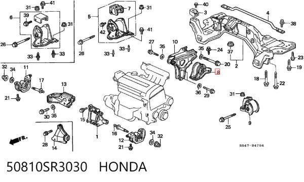 Coxim (suporte) traseiro de motor 50810SR3030 Honda